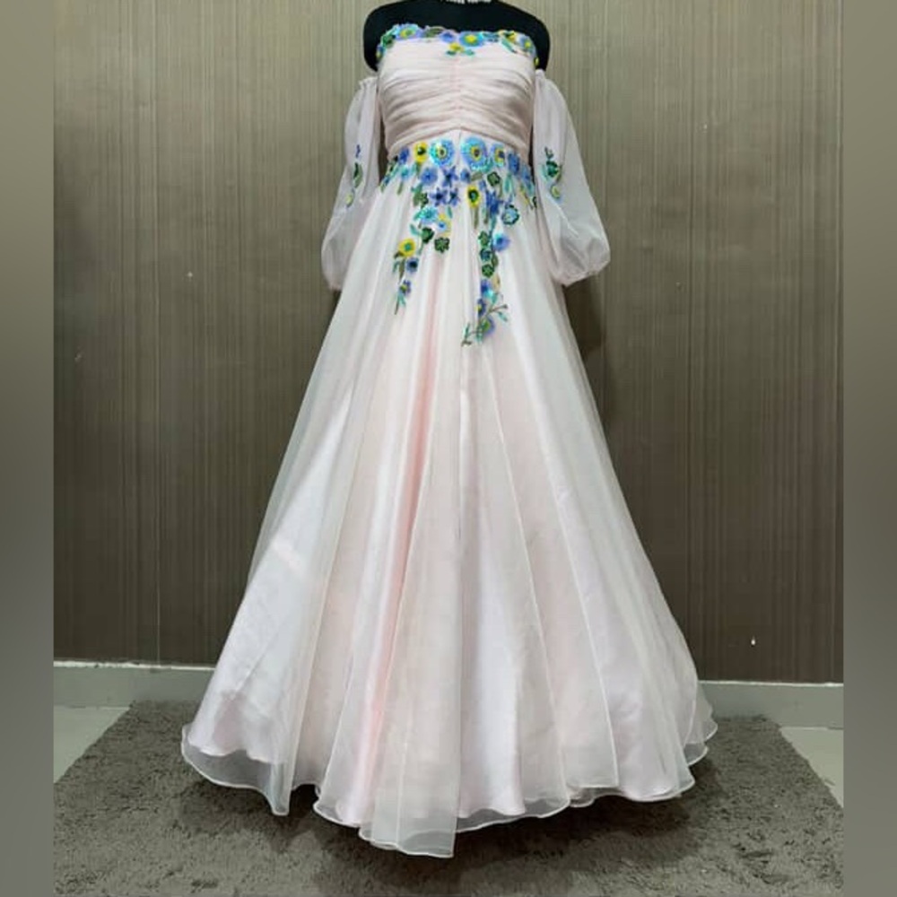 Floral Embroidered Long Sleeve Dress - Cream
